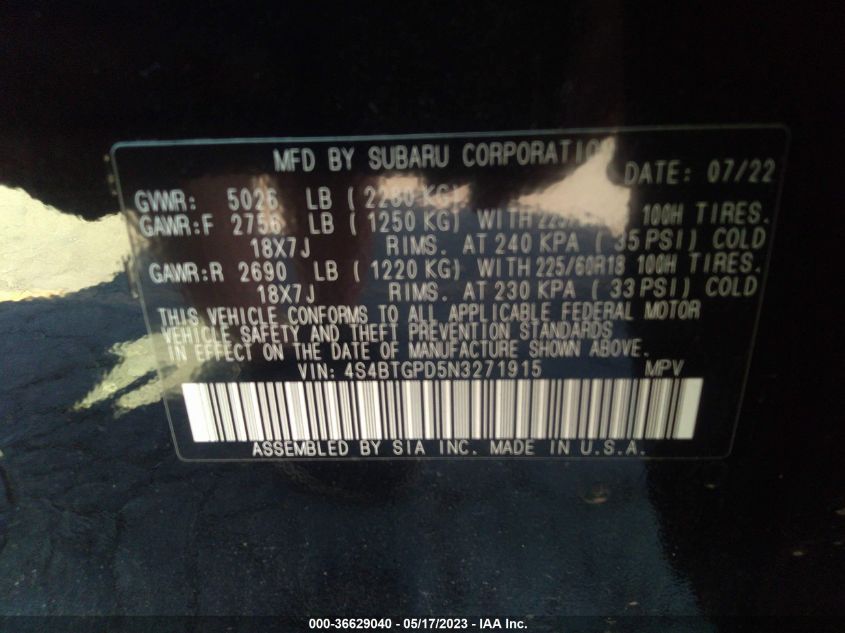2022 SUBARU OUTBACK TOURING XT - 4S4BTGPD5N3271915