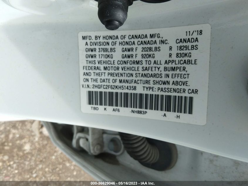 2019 HONDA CIVIC SEDAN LX - 2HGFC2F62KH514358