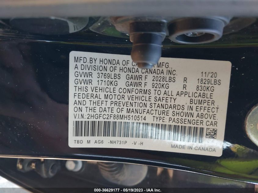 2021 HONDA CIVIC SEDAN SPORT - 2HGFC2F88MH510514