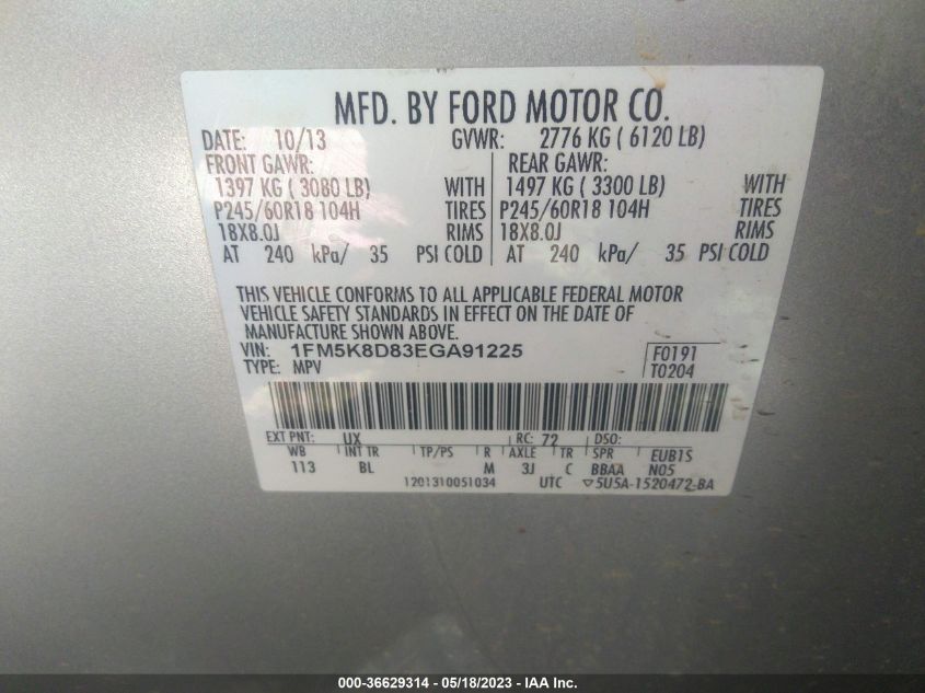 2014 FORD EXPLORER XLT - 1FM5K8D83EGA91225