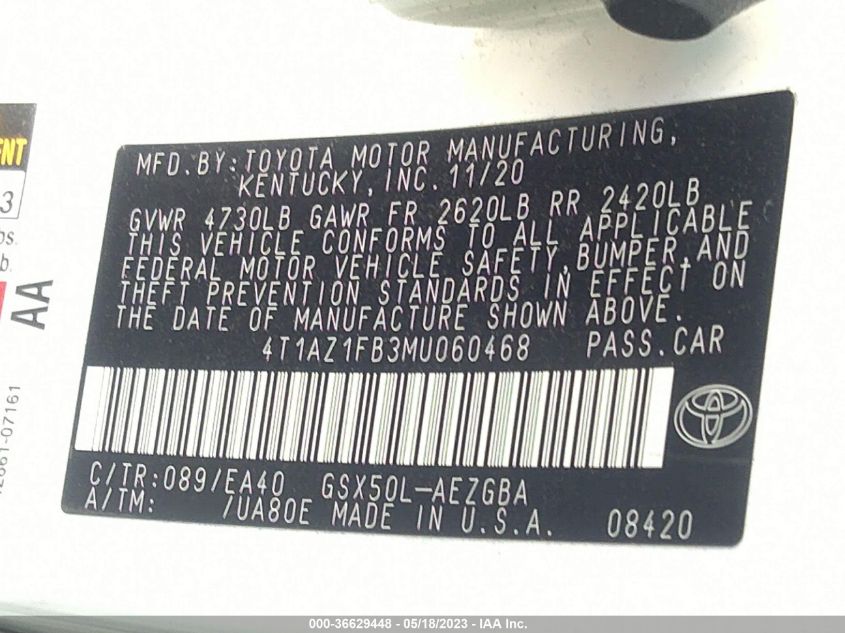 2021 TOYOTA AVALON XLE - 4T1AZ1FB3MU060468