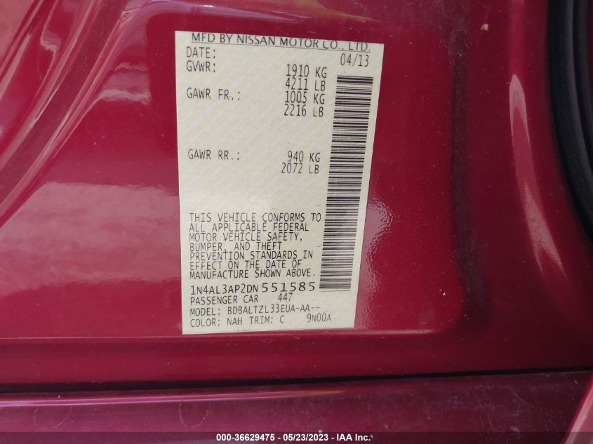 2013 NISSAN ALTIMA 2.5 SV - 1N4AL3AP2DN551585
