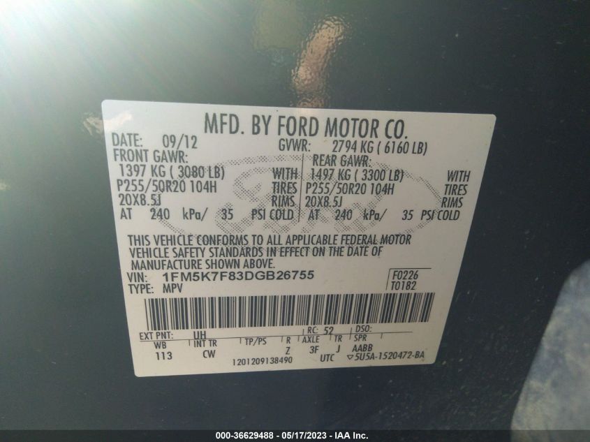 2013 FORD EXPLORER LIMITED - 1FM5K7F83DGB26755