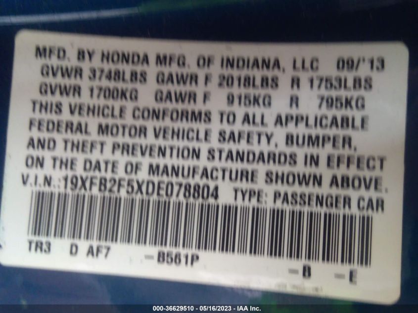 2013 HONDA CIVIC SDN LX - 19XFB2F5XDE078804