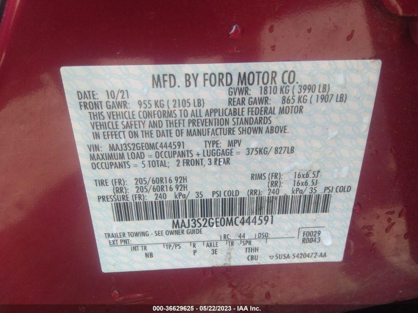 2021 FORD ECOSPORT SE - MAJ3S2GE0MC444591