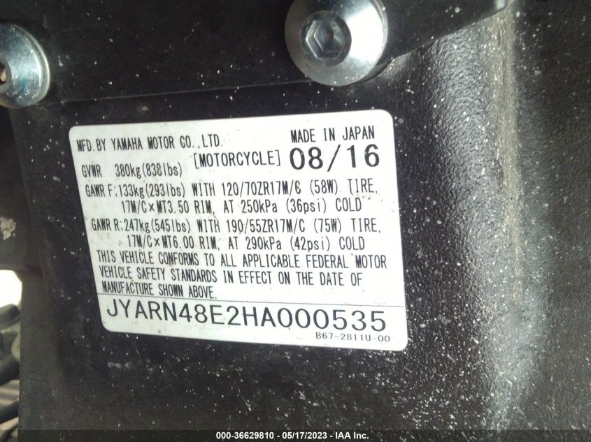 2017 YAMAHA FZ10 - JYARN48E2HA000535