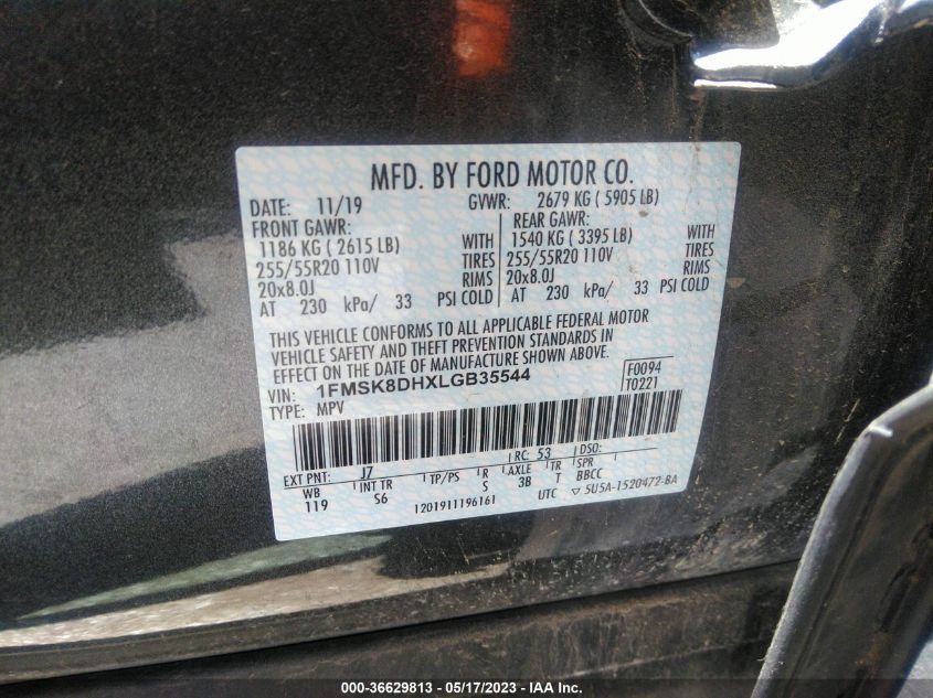 2020 FORD EXPLORER XLT - 1FMSK8DHXLGB35544