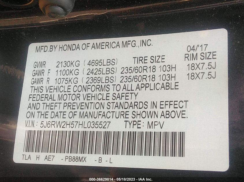 2017 HONDA CR-V EX - 5J6RW2H57HL035527