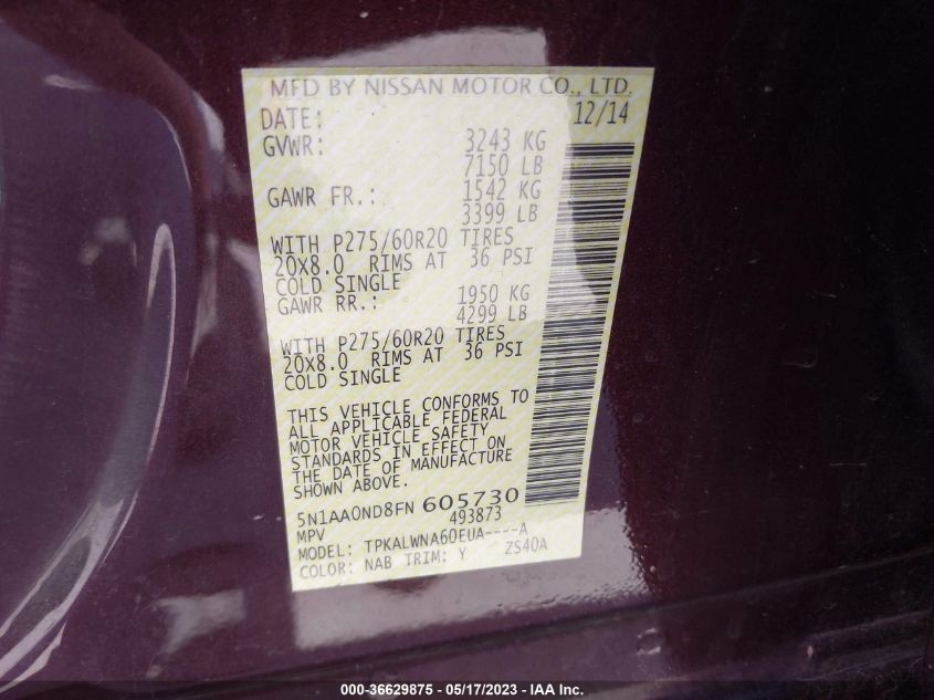 2015 NISSAN ARMADA SL/PLATINUM/SV - 5N1AA0ND8FN605730