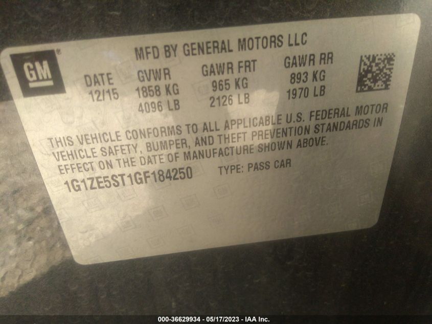2016 CHEVROLET MALIBU LT - 1G1ZE5ST1GF184250