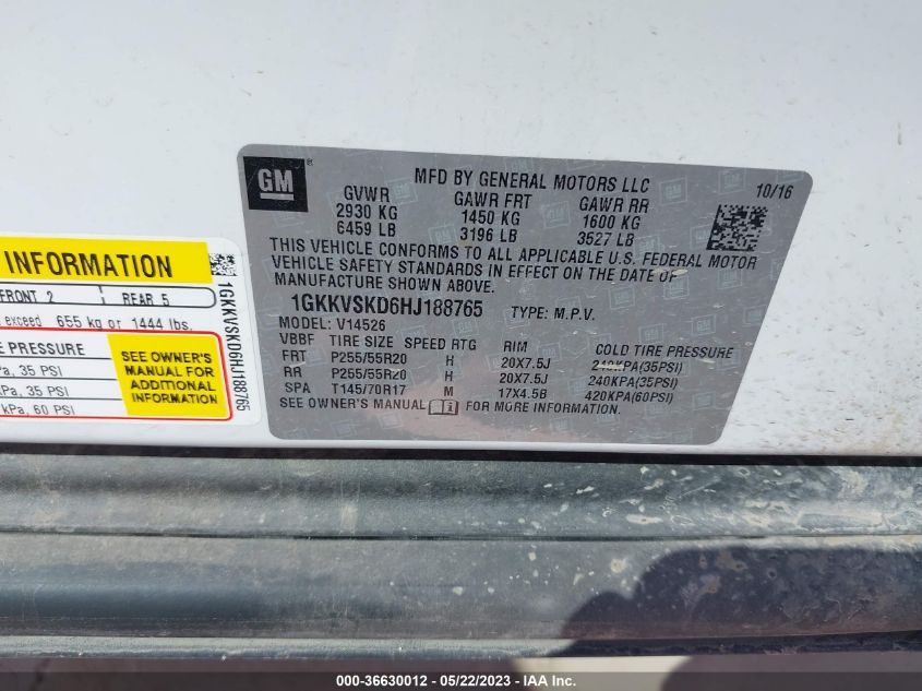 2017 GMC ACADIA LIMITED LIMITED 1GKKVSKD6HJ188765