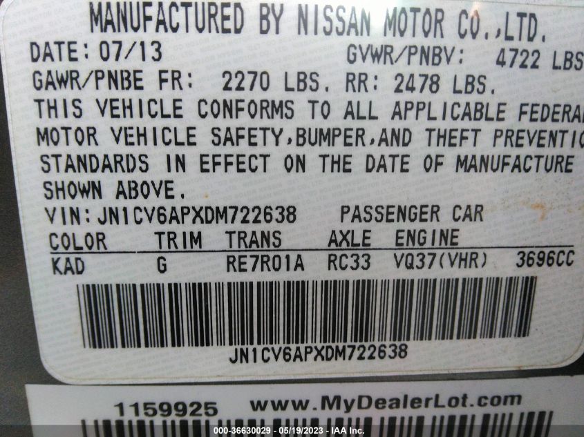 2013 INFINITI G37 SEDAN JOURNEY - JN1CV6APXDM722638