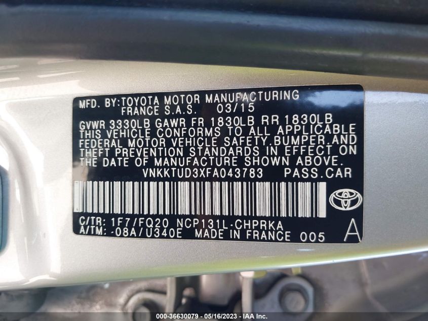 2015 TOYOTA YARIS L/SE/LE - VNKKTUD3XFA043783