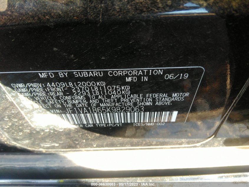 2019 SUBARU WRX PREMIUM - JF1VA1B65K9829063