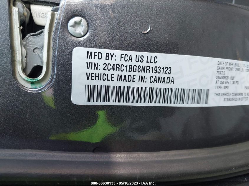 2022 CHRYSLER PACIFICA TOURING L - 2C4RC1BG8NR193123