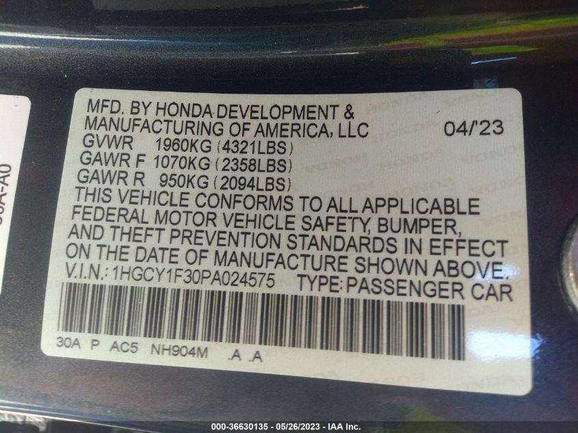 2023 HONDA ACCORD SEDAN EX - 1HGCY1F30PA024575