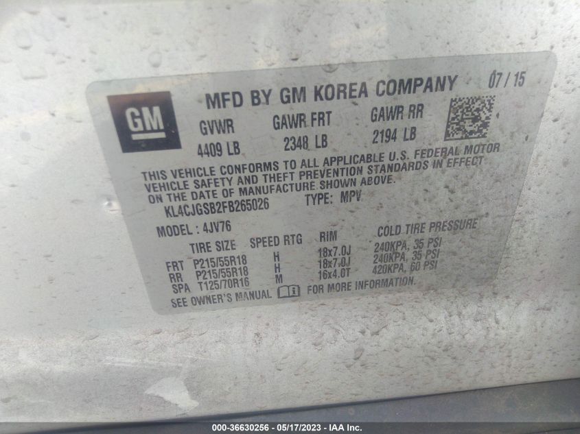 2015 BUICK ENCORE LEATHER - KL4CJGSB2FB265026