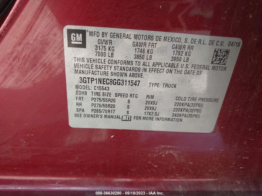 2016 GMC SIERRA 1500 SLT - 3GTP1NEC8GG311547