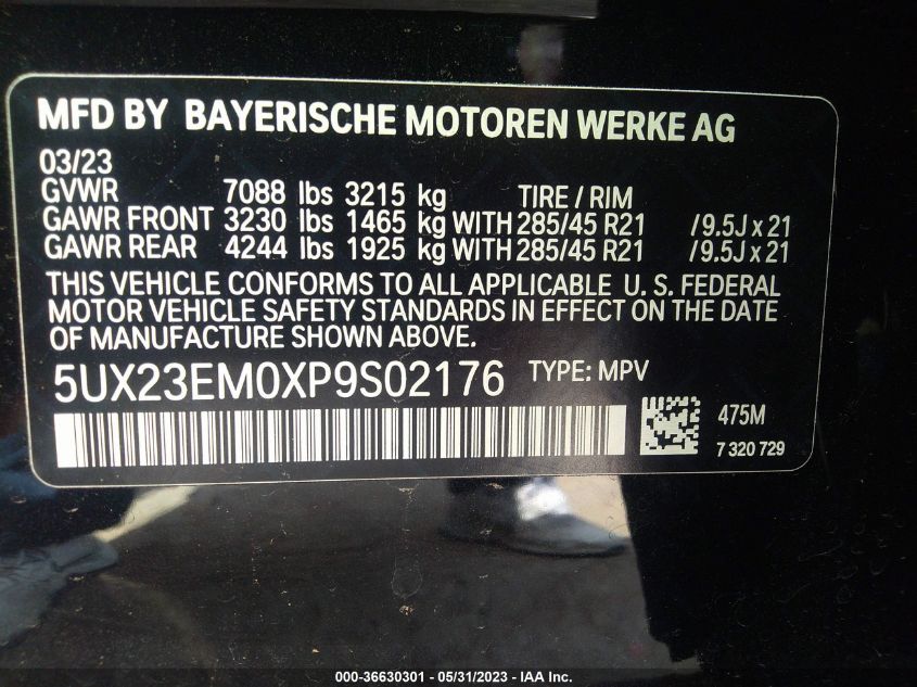 2023 BMW X7 XDRIVE40I - 5UX23EM0XP9S02176