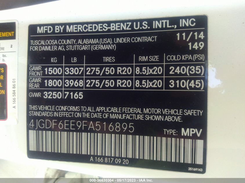 2015 MERCEDES-BENZ GL-CLASS GL 450 4JGDF6EE9FA516895