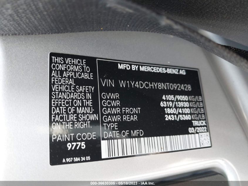 2022 MERCEDES-BENZ SPRINTER CARGO VAN - W1Y4DCHY8NT092428
