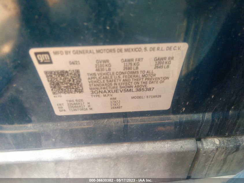 2021 CHEVROLET EQUINOX LT - 3GNAXUEV5ML385387