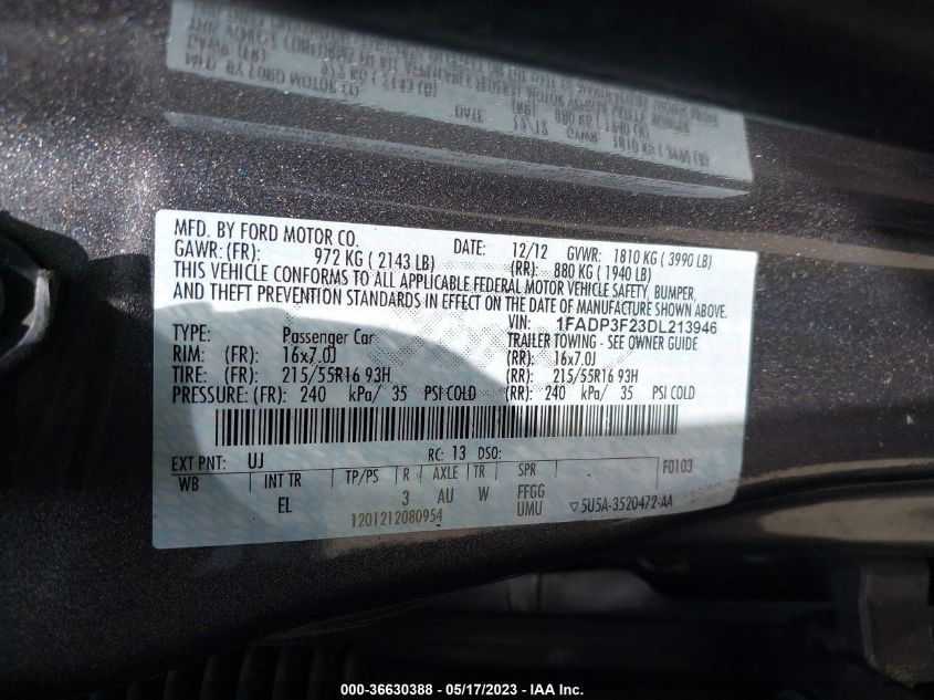 2013 FORD FOCUS SE - 1FADP3F23DL213946