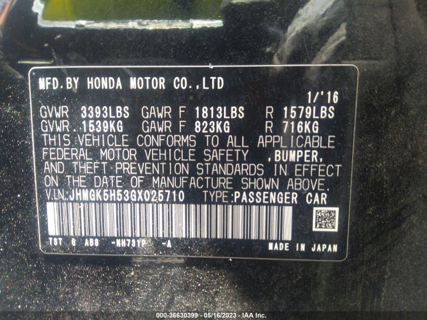 2016 HONDA FIT LX - JHMGK5H53GX025710