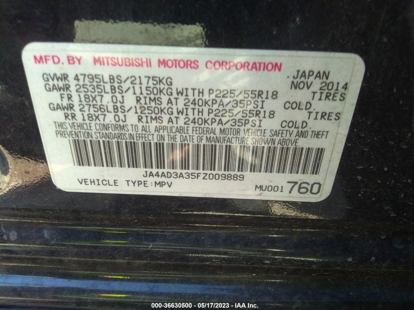 2015 MITSUBISHI OUTLANDER SE - JA4AD3A35FZ009889