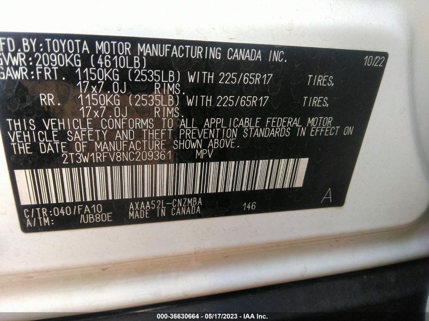 2022 TOYOTA RAV4 XLE - 2T3W1RFV8NC209361