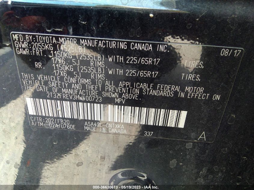 2017 TOYOTA RAV4 LE - 2T3ZFREV3HW400723