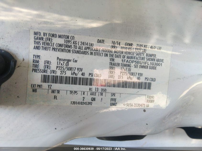 2015 FORD C-MAX HYBRID SEL - 1FADP5BU1FL103001