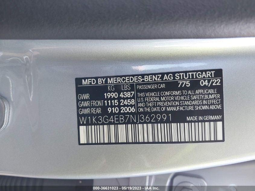 2022 MERCEDES-BENZ A-CLASS A 220 - W1K3G4EB7NJ362991