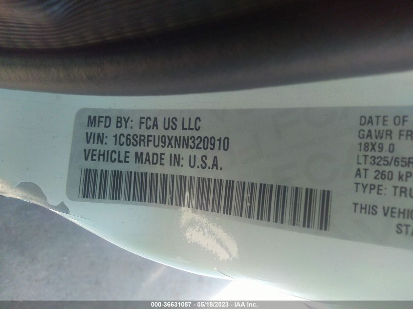 2022 RAM 1500 TRX - 1C6SRFU9XNN320910