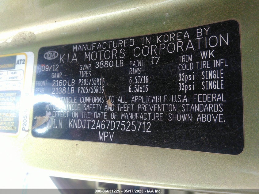 2013 KIA SOUL VIN: KNDJT2A67D7525712