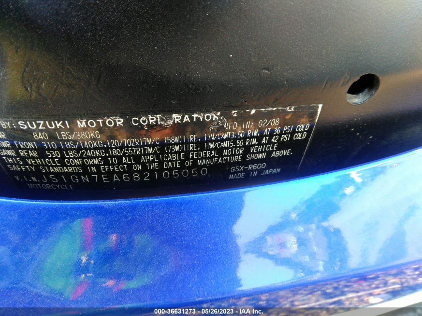 2008 SUZUKI GSX-R600 - JS1GN7EA682105050