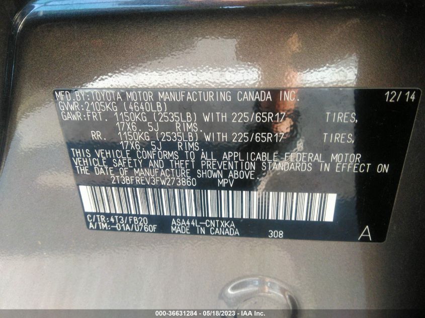 2015 TOYOTA RAV4 LE - 2T3BFREV3FW273860