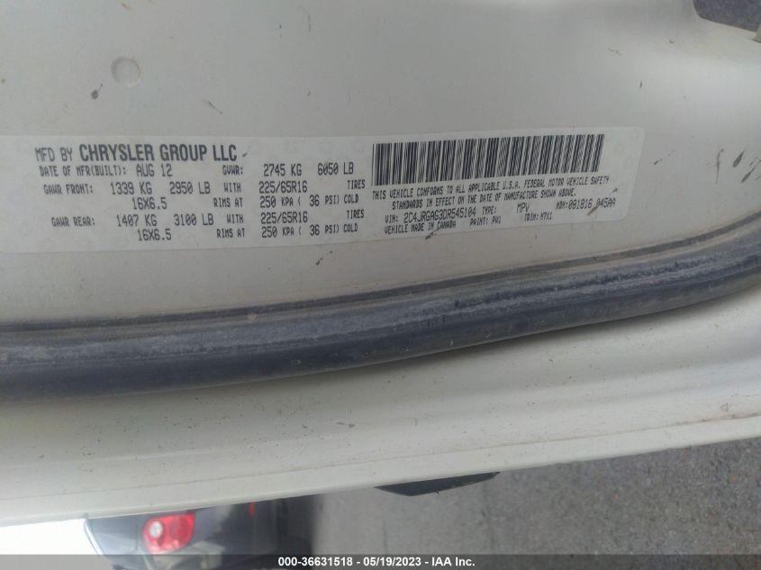 2013 RAM CARGO VAN TRADESMAN 2C4JRGAG3DR545104