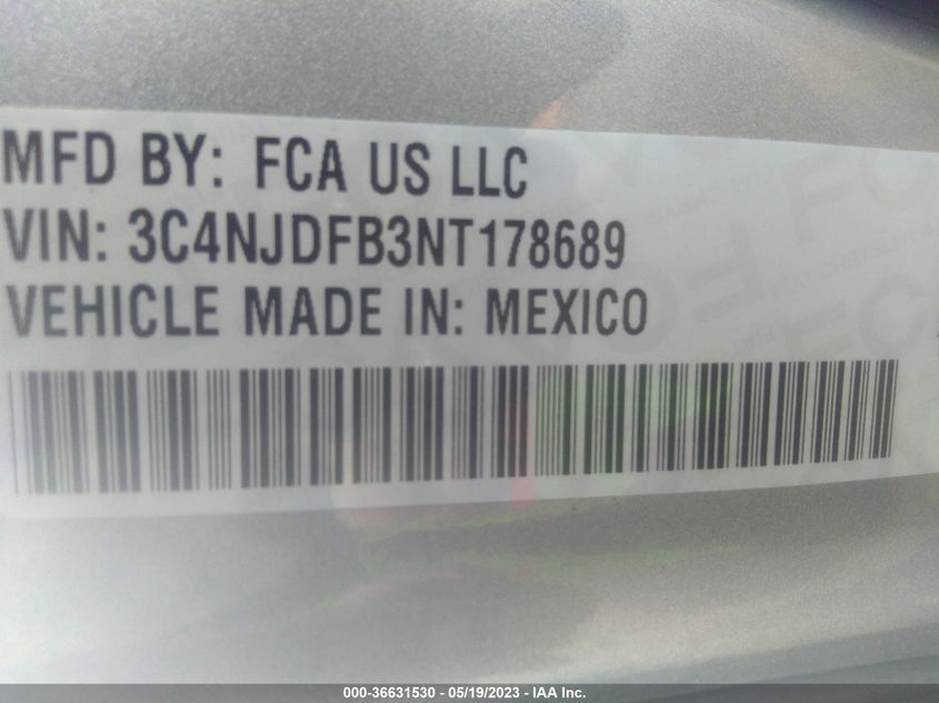 VIN 3C4NJDFB3NT178689 2022 JEEP COMPASS LATITUDE LUX
