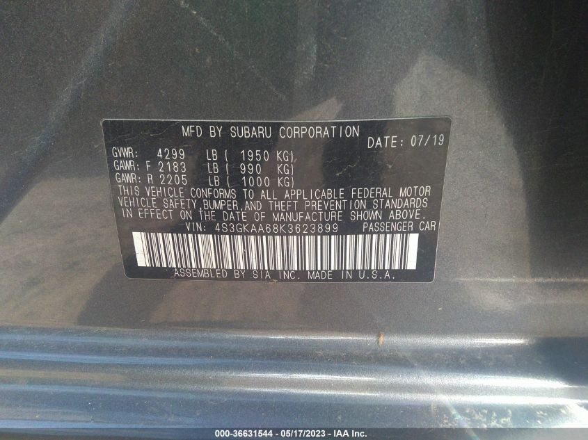2019 SUBARU IMPREZA - 4S3GKAA68K3623899
