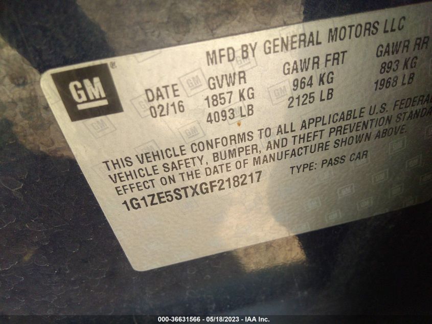 2016 CHEVROLET MALIBU LT - 1G1ZE5STXGF218217