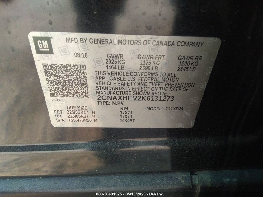 2019 CHEVROLET EQUINOX LS - 2GNAXHEV2K6131273
