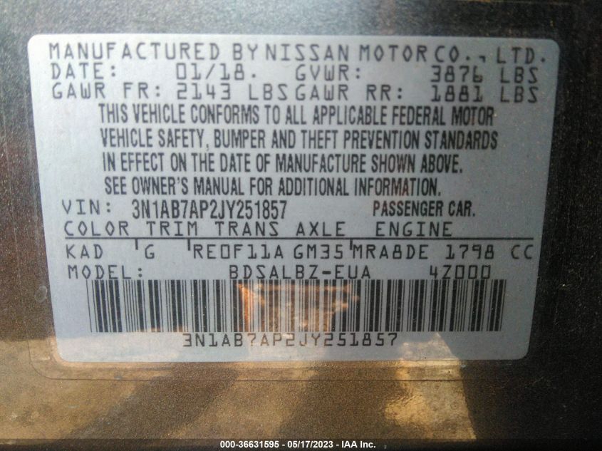 2018 NISSAN SENTRA S - 3N1AB7AP2JY251857