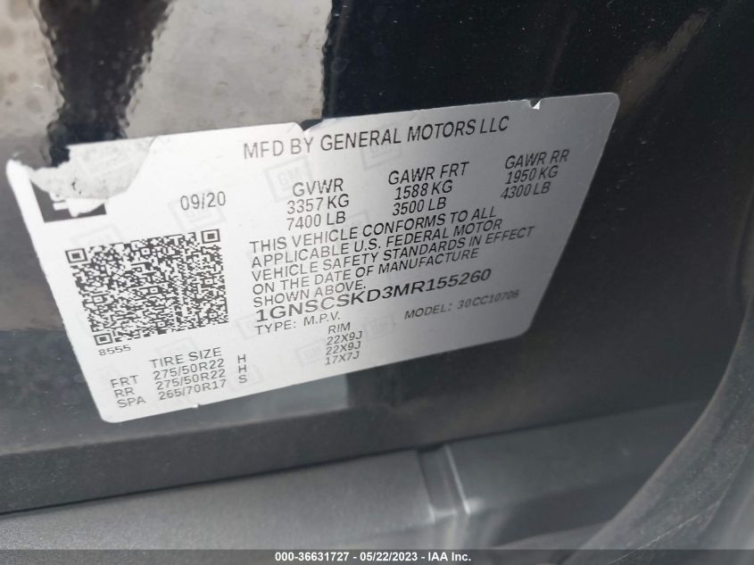 2021 CHEVROLET TAHOE PREMIER - 1GNSCSKD3MR155260