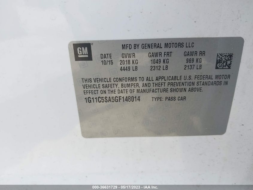 2016 CHEVROLET MALIBU LIMITED LT - 1G11C5SA5GF148014