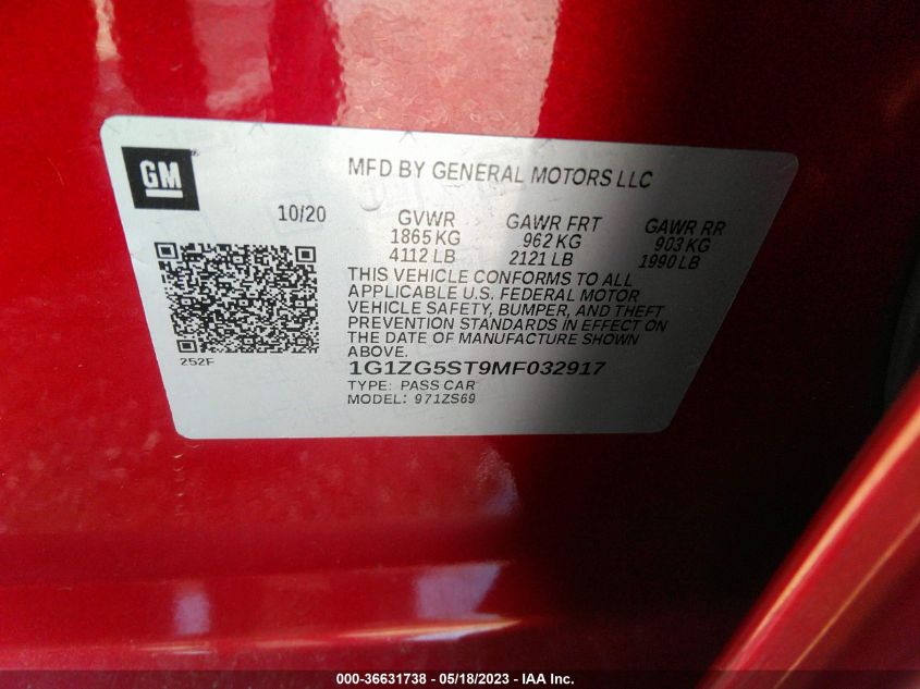 2021 CHEVROLET MALIBU RS - 1G1ZG5ST9MF032917