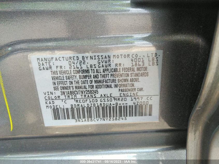 2022 NISSAN SENTRA SV - 3N1AB8CV7NY258245