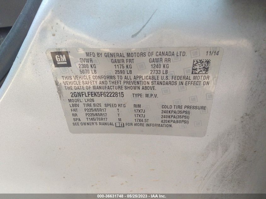 2015 CHEVROLET EQUINOX LT - 2GNFLFEK5F6222815