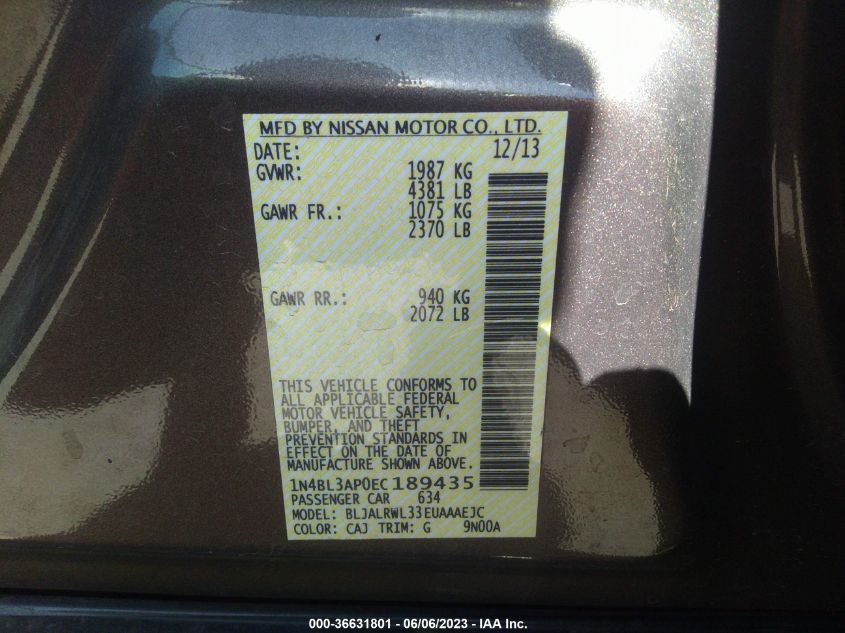2014 NISSAN ALTIMA 3.5 S - 1N4BL3AP0EC189435