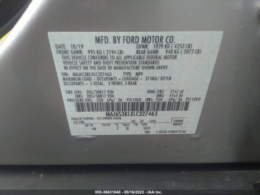 2020 FORD ECOSPORT TITANIUM - MAJ6S3KLXLC327463